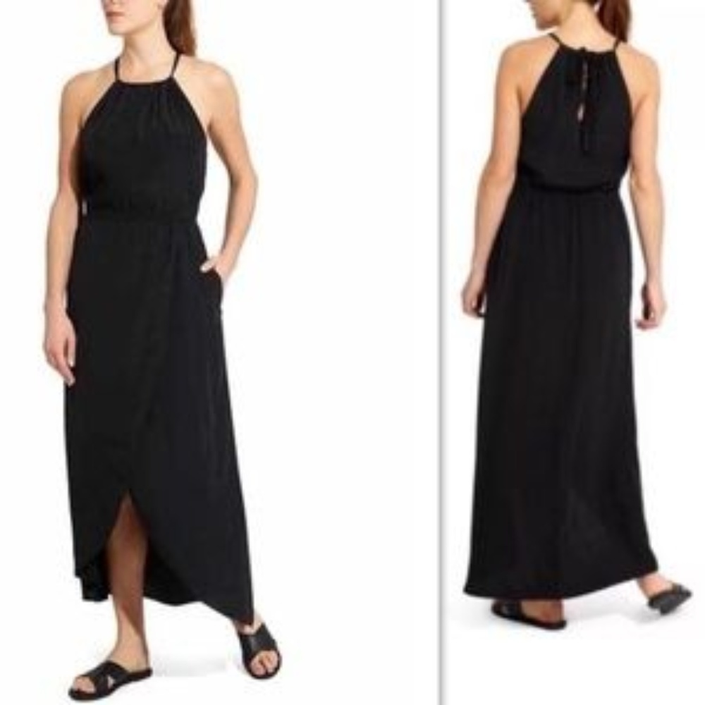 Athleta Black Ripple Maxi dress womens small EUC